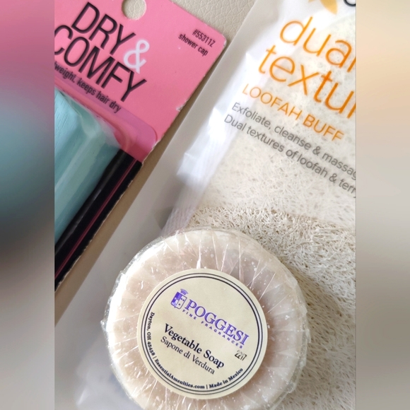 **BUNDLE ONLY** Set of Dual Texture Loofah/Buff, Shower Cap, and Vegetable Soap - Picture 3 of 3
